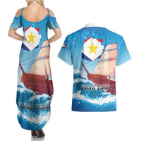 Personalized Saba Couples Matching Summer Maxi Dress and Hawaiian Shirt Sailboat Remis Velisque