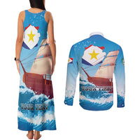 Personalized Saba Couples Matching Tank Maxi Dress and Long Sleeve Button Shirt Sailboat Remis Velisque