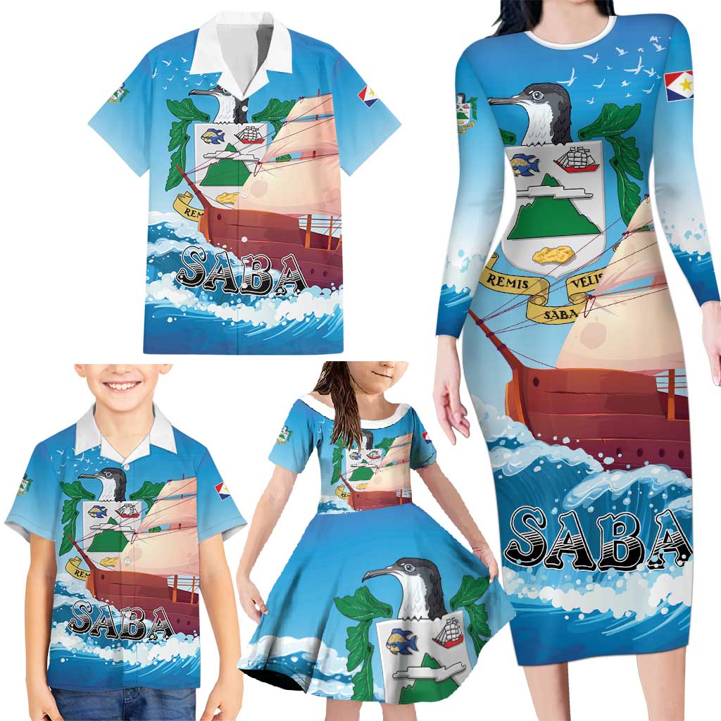 Personalized Saba Family Matching Long Sleeve Bodycon Dress and Hawaiian Shirt Sailboat Remis Velisque - Wonder Print Shop