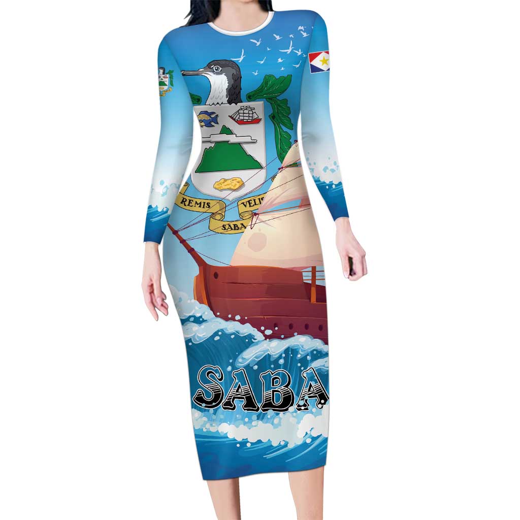 Personalized Saba Family Matching Long Sleeve Bodycon Dress and Hawaiian Shirt Sailboat Remis Velisque - Wonder Print Shop