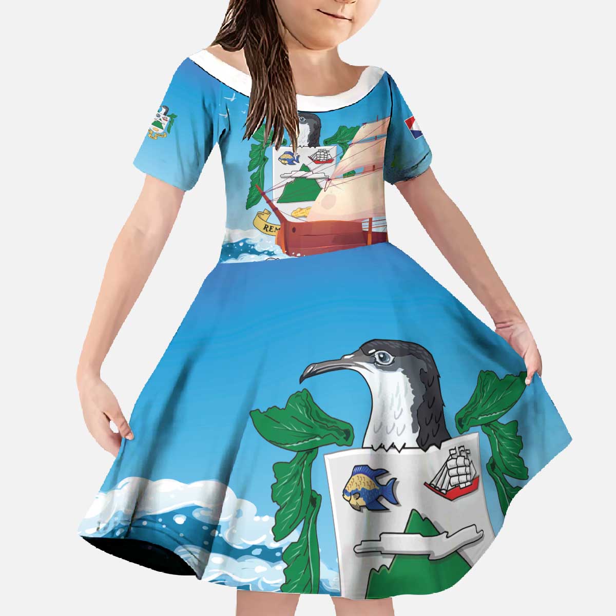 Personalized Saba Family Matching Off The Shoulder Long Sleeve Dress and Hawaiian Shirt Sailboat Remis Velisque