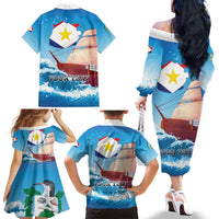 Personalized Saba Family Matching Off The Shoulder Long Sleeve Dress and Hawaiian Shirt Sailboat Remis Velisque