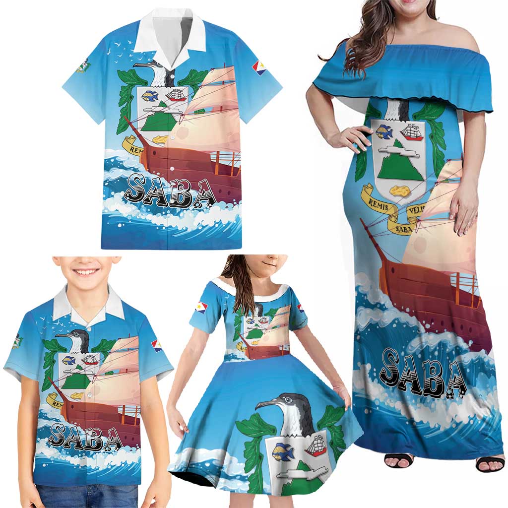 Personalized Saba Family Matching Off Shoulder Maxi Dress and Hawaiian Shirt Sailboat Remis Velisque - Wonder Print Shop