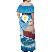 Personalized Saba Family Matching Off Shoulder Maxi Dress and Hawaiian Shirt Sailboat Remis Velisque - Wonder Print Shop