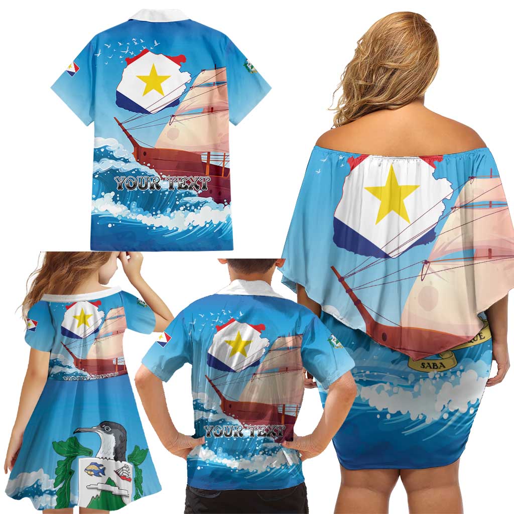Personalized Saba Family Matching Off Shoulder Short Dress and Hawaiian Shirt Sailboat Remis Velisque - Wonder Print Shop