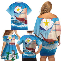 Personalized Saba Family Matching Off Shoulder Short Dress and Hawaiian Shirt Sailboat Remis Velisque - Wonder Print Shop