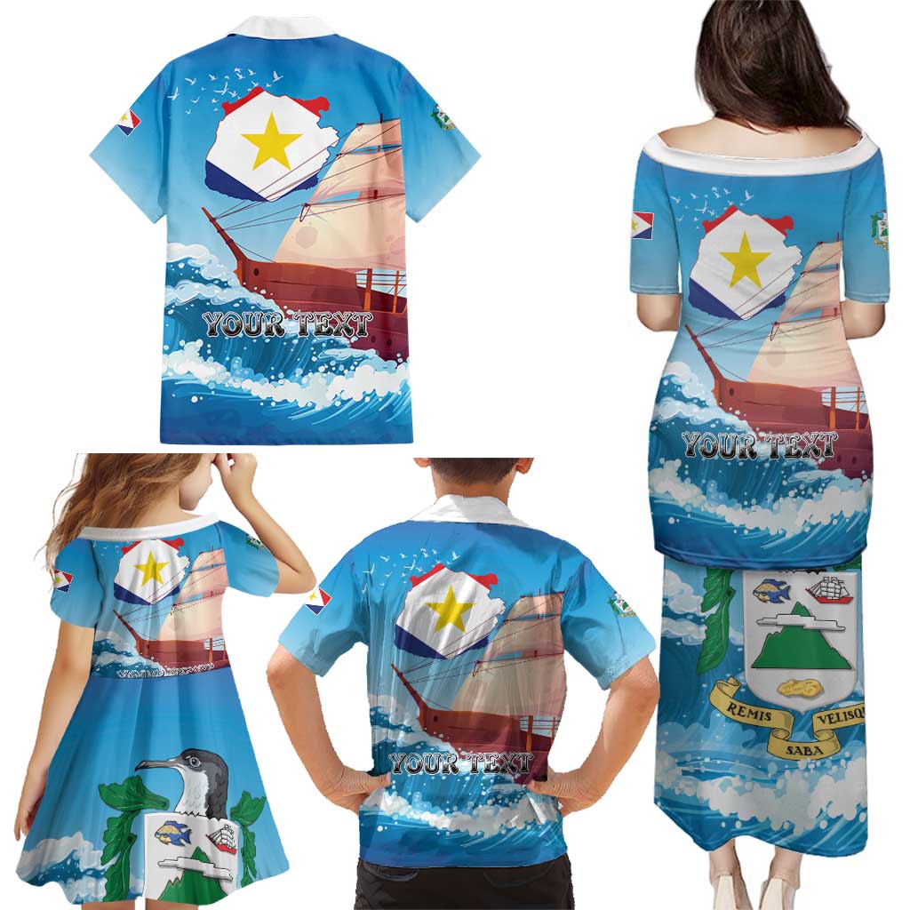Personalized Saba Family Matching Puletasi and Hawaiian Shirt Sailboat Remis Velisque