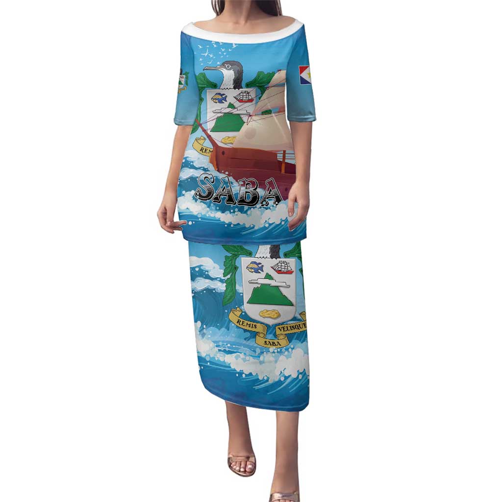 Personalized Saba Family Matching Puletasi and Hawaiian Shirt Sailboat Remis Velisque