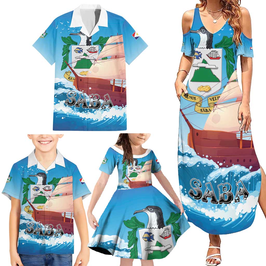 Personalized Saba Family Matching Summer Maxi Dress and Hawaiian Shirt Sailboat Remis Velisque - Wonder Print Shop