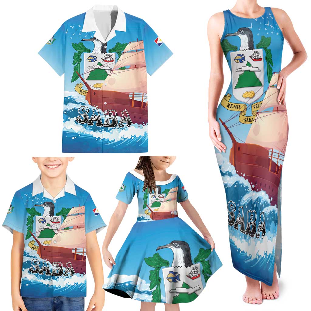 Personalized Saba Family Matching Tank Maxi Dress and Hawaiian Shirt Sailboat Remis Velisque - Wonder Print Shop