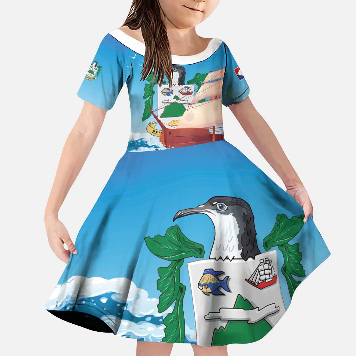 Personalized Saba Kid Short Sleeve Dress Sailboat Remis Velisque - Wonder Print Shop