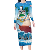 Personalized Saba Long Sleeve Bodycon Dress Sailboat Remis Velisque - Wonder Print Shop