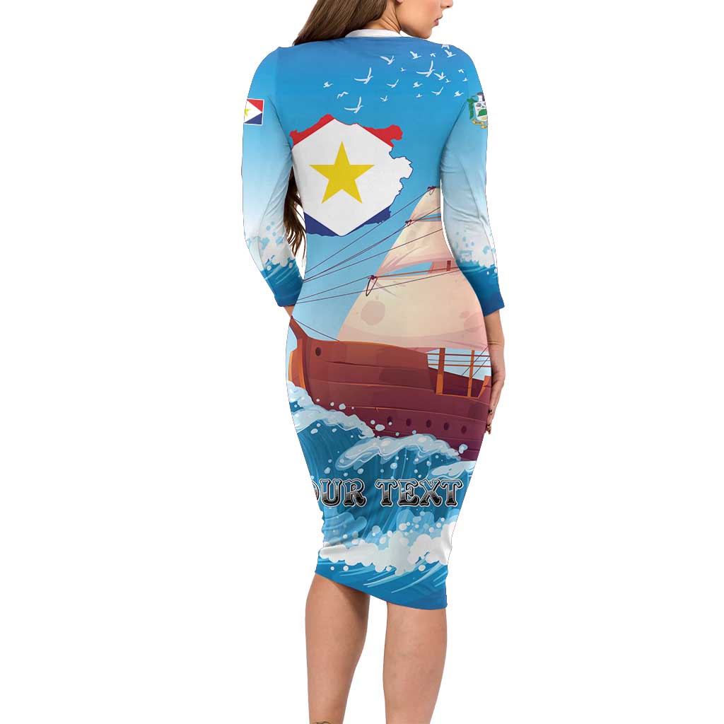 Personalized Saba Long Sleeve Bodycon Dress Sailboat Remis Velisque - Wonder Print Shop