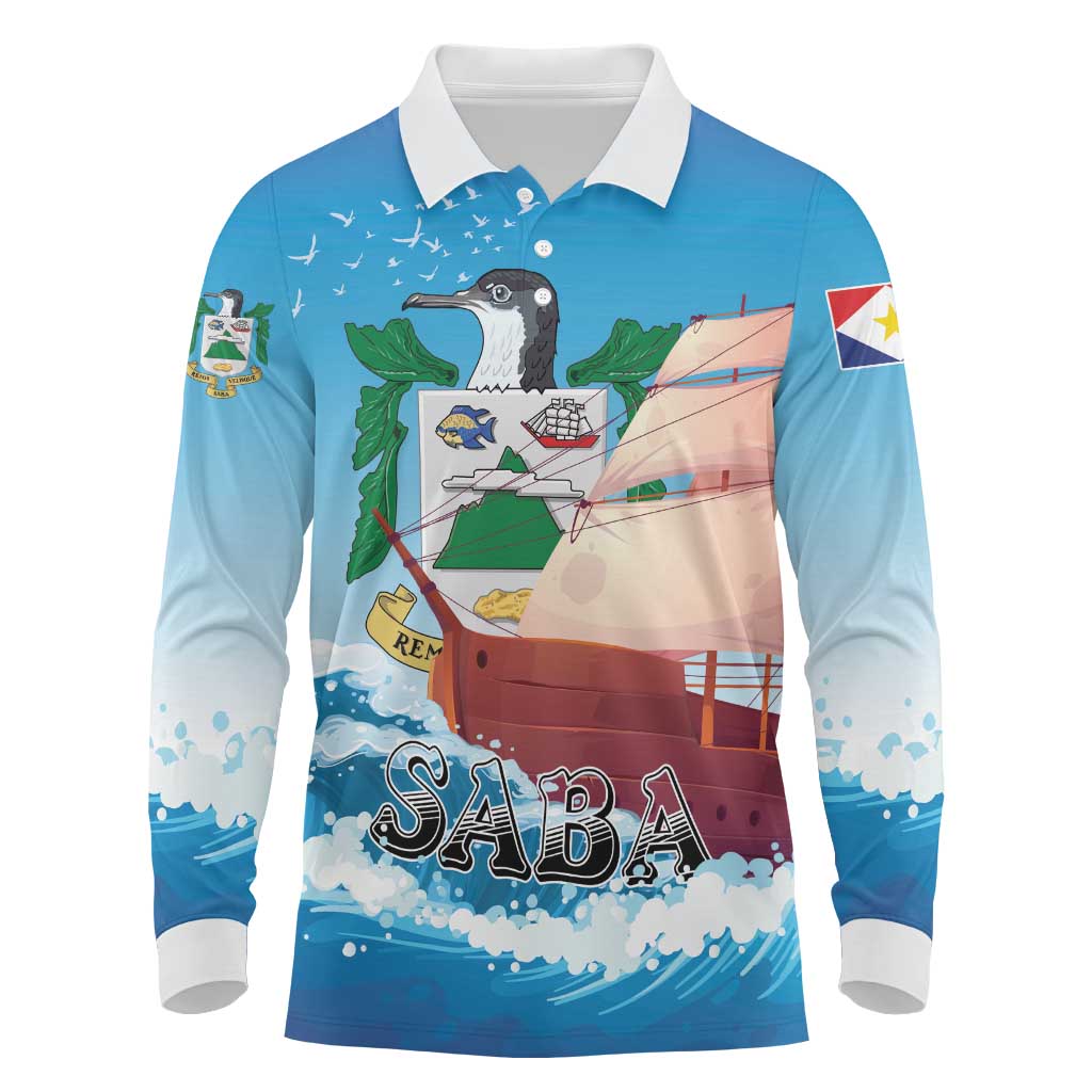Personalized Saba Long Sleeve Polo Shirt Sailboat Remis Velisque - Wonder Print Shop