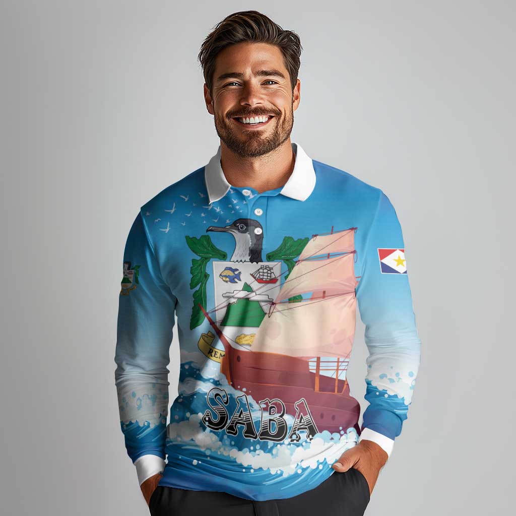 Personalized Saba Long Sleeve Polo Shirt Sailboat Remis Velisque - Wonder Print Shop