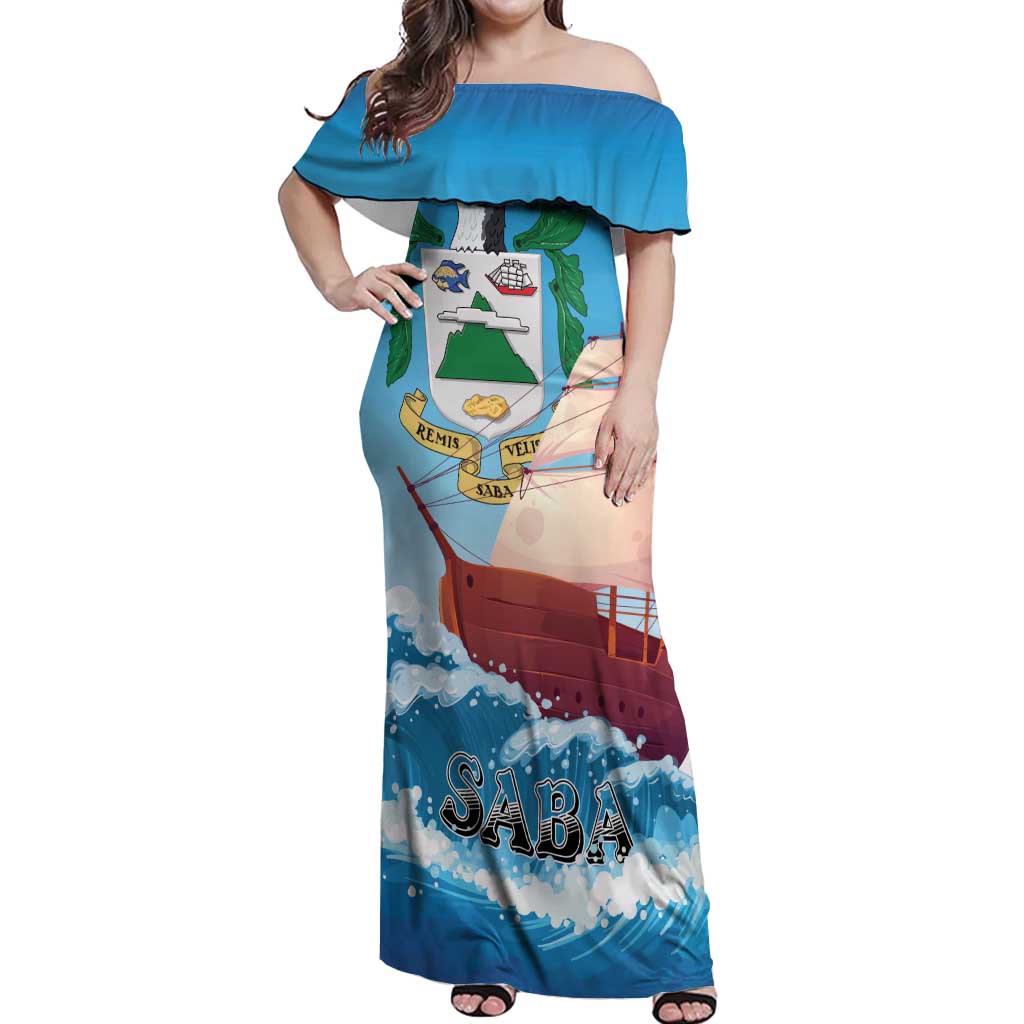 Personalized Saba Off Shoulder Maxi Dress Sailboat Remis Velisque - Wonder Print Shop
