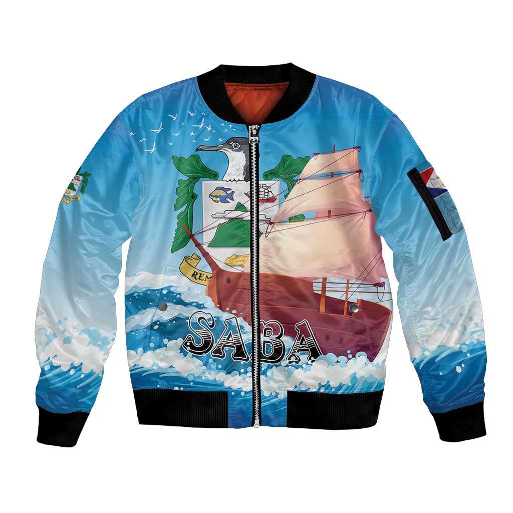 Personalized Saba Sleeve Zip Bomber Jacket Sailboat Remis Velisque - Wonder Print Shop