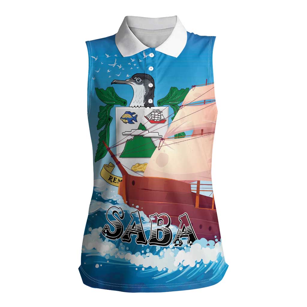 Personalized Saba Women Sleeveless Polo Shirt Sailboat Remis Velisque - Wonder Print Shop
