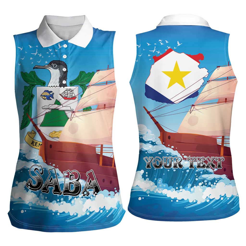 Personalized Saba Women Sleeveless Polo Shirt Sailboat Remis Velisque - Wonder Print Shop