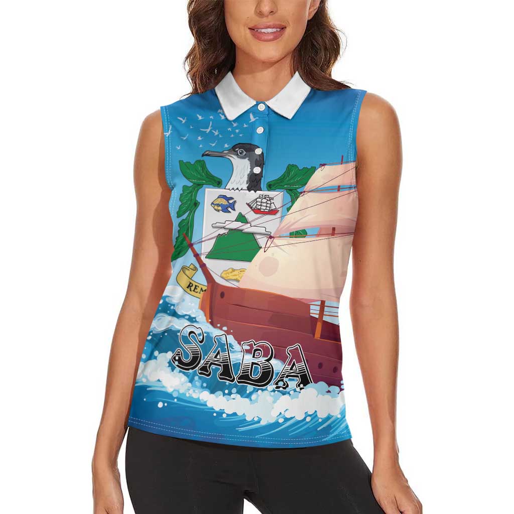 Personalized Saba Women Sleeveless Polo Shirt Sailboat Remis Velisque - Wonder Print Shop