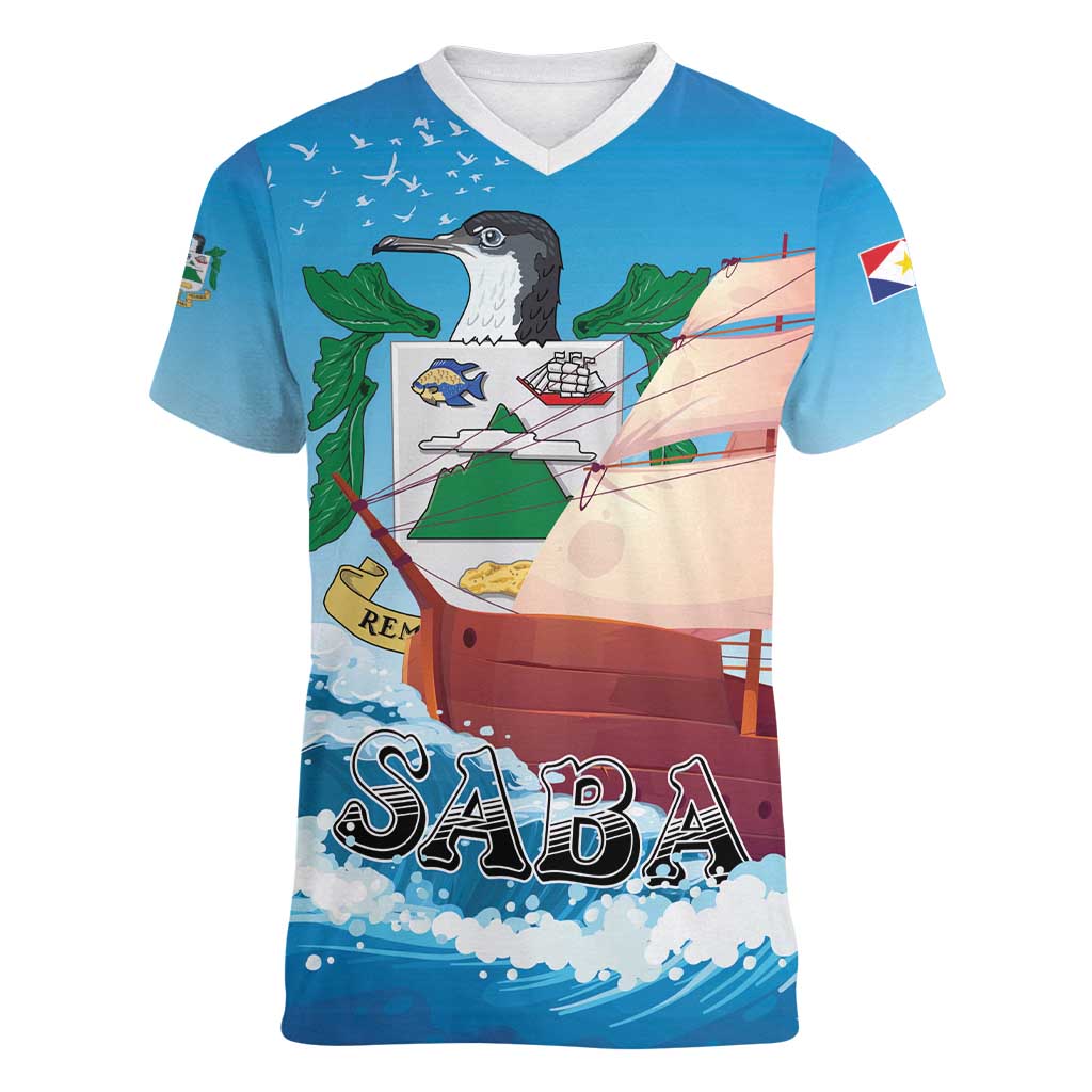 Personalized Saba Women V-Neck T-Shirt Sailboat Remis Velisque - Wonder Print Shop