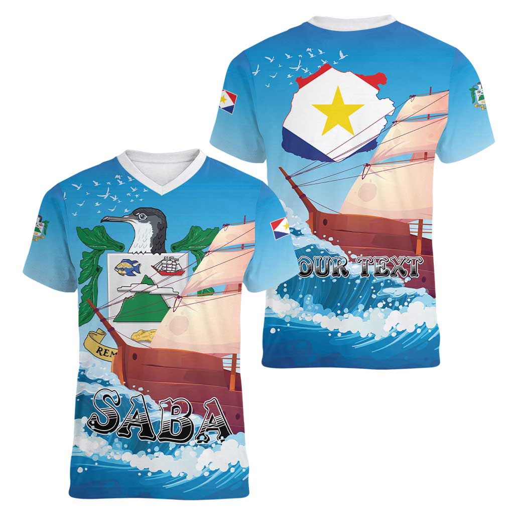 Personalized Saba Women V-Neck T-Shirt Sailboat Remis Velisque - Wonder Print Shop