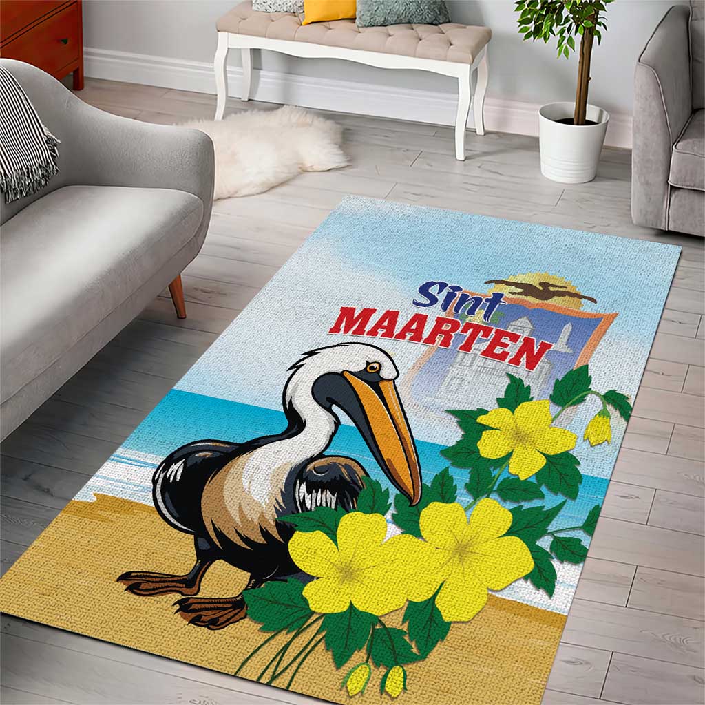 Sint Maarten Area Rug Brown Pelican With Yellow Sage - Wonder Print Shop