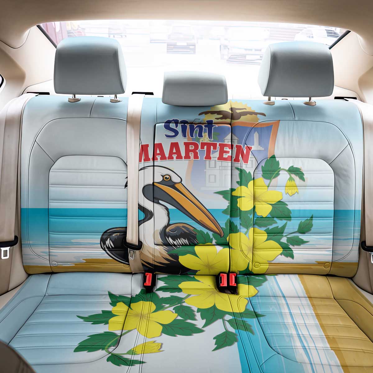 Sint Maarten Back Car Seat Cover Brown Pelican With Yellow Sage - Wonder Print Shop