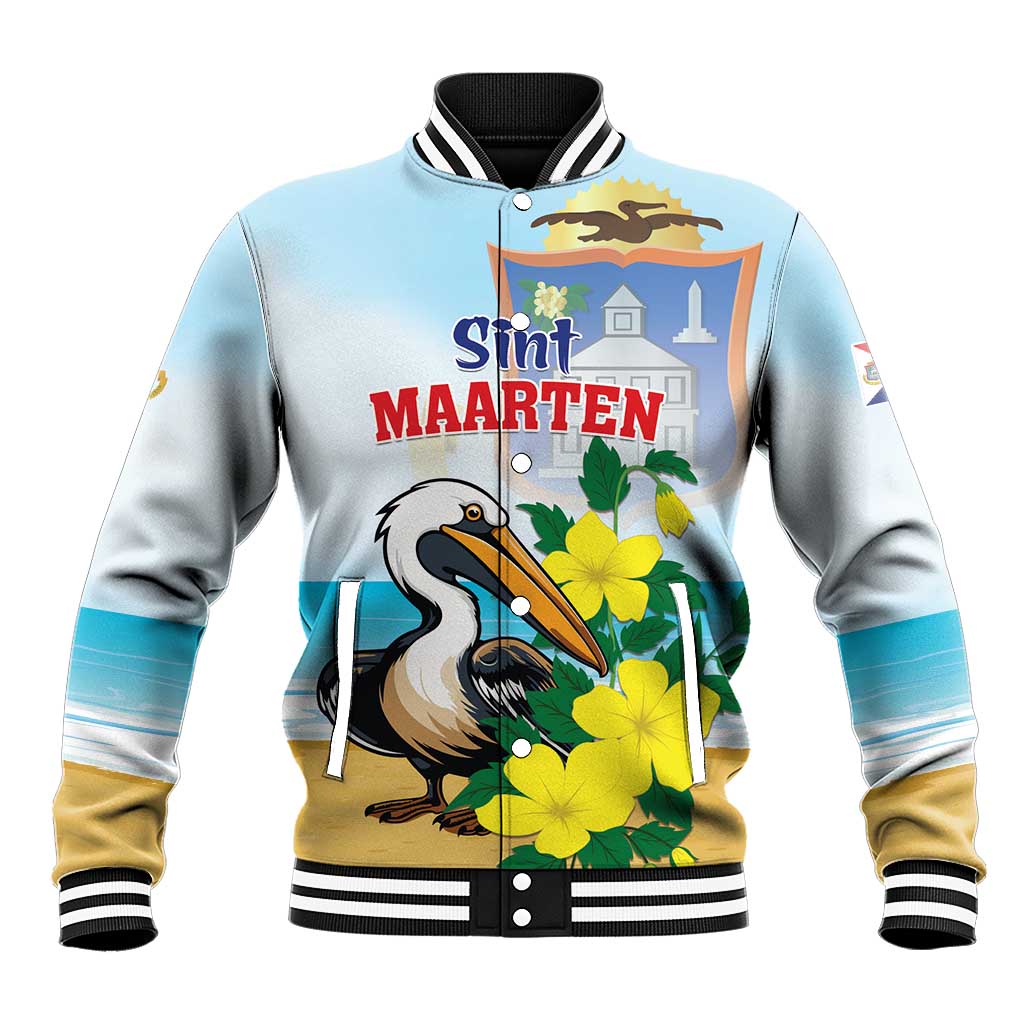 Personalized Sint Maarten Baseball Jacket Brown Pelican With Yellow Sage - Wonder Print Shop