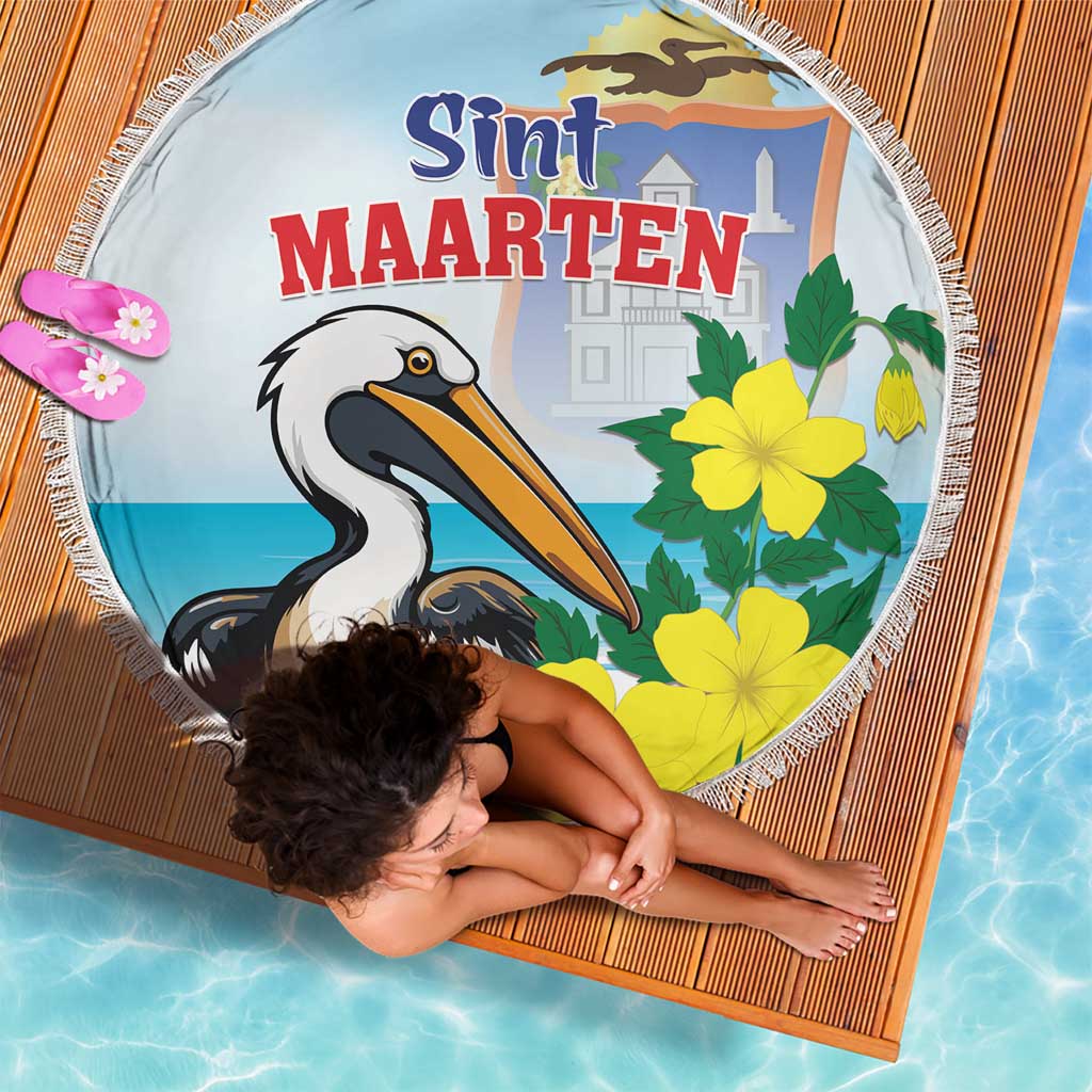 Sint Maarten Beach Blanket Brown Pelican With Yellow Sage - Wonder Print Shop