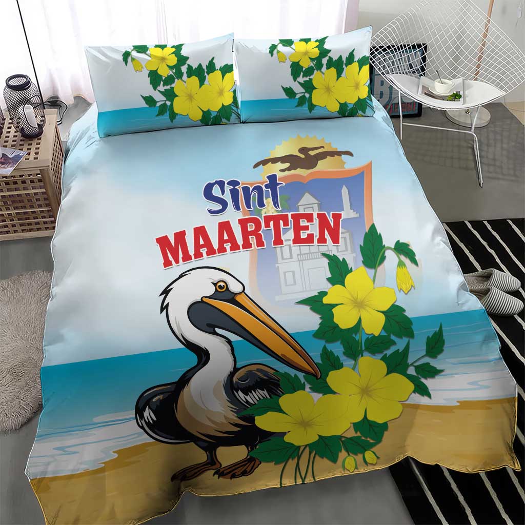 Sint Maarten Bedding Set Brown Pelican With Yellow Sage - Wonder Print Shop