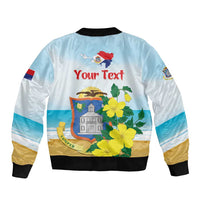 Personalized Sint Maarten Bomber Jacket Brown Pelican With Yellow Sage - Wonder Print Shop