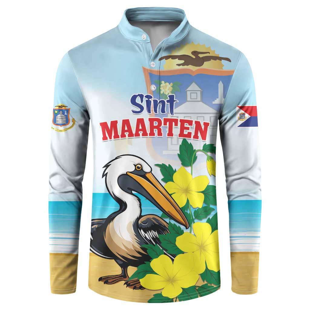 Personalized Sint Maarten Button Sweatshirt Brown Pelican With Yellow Sage - Wonder Print Shop