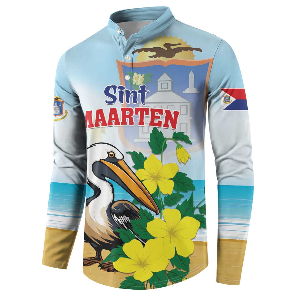 Personalized Sint Maarten Button Sweatshirt Brown Pelican With Yellow Sage - Wonder Print Shop