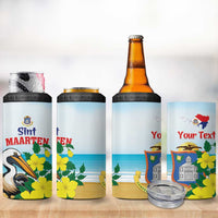 Personalized Sint Maarten 4 in 1 Can Cooler Tumbler Brown Pelican With Yellow Sage - Wonder Print Shop