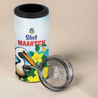 Personalized Sint Maarten 4 in 1 Can Cooler Tumbler Brown Pelican With Yellow Sage - Wonder Print Shop