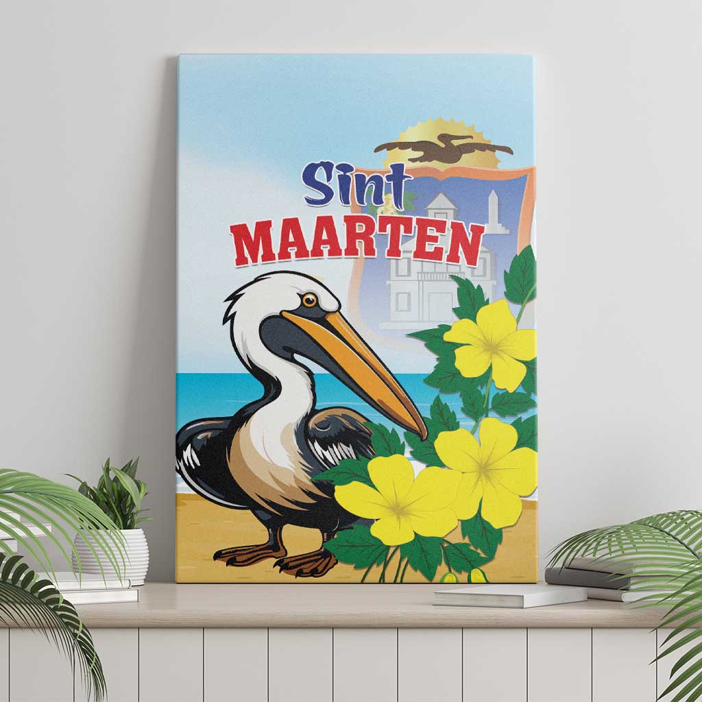 Sint Maarten Canvas Wall Art Brown Pelican With Yellow Sage - Wonder Print Shop