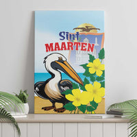 Sint Maarten Canvas Wall Art Brown Pelican With Yellow Sage - Wonder Print Shop