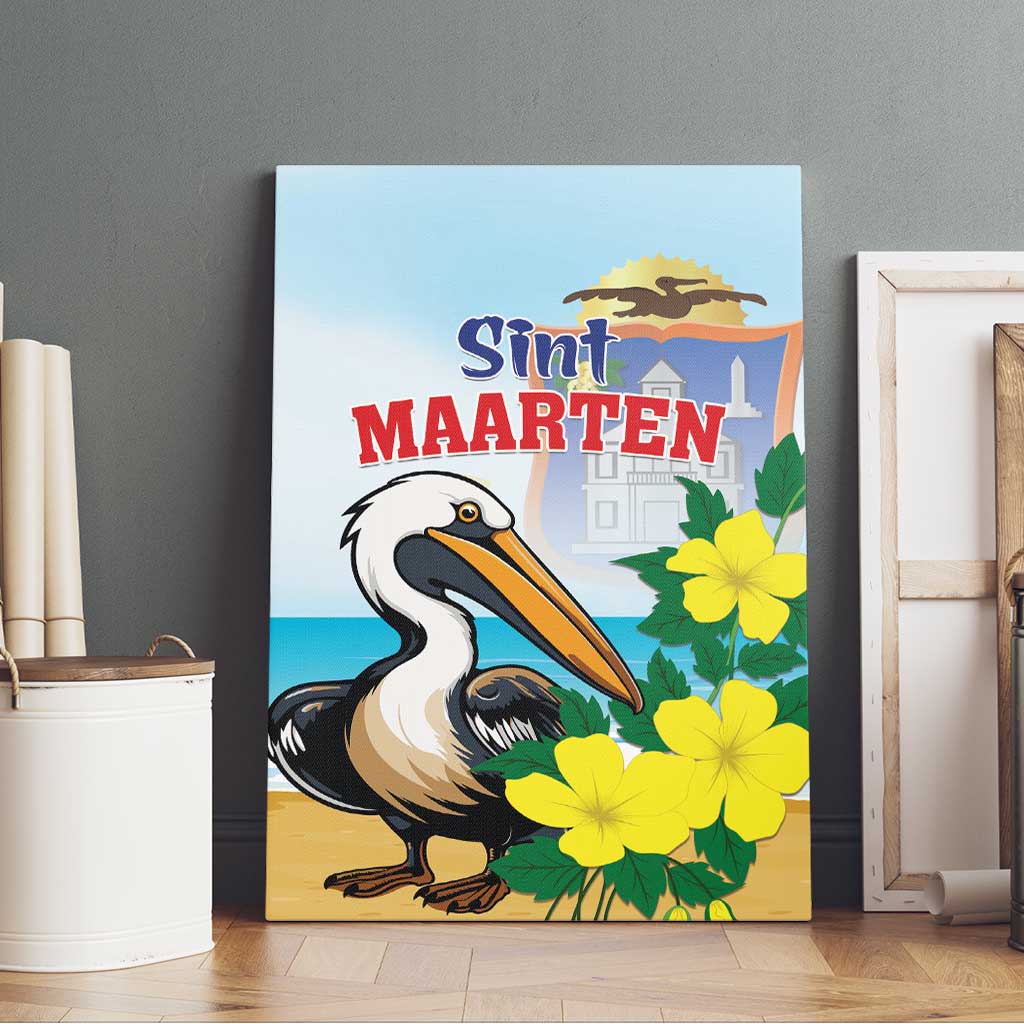 Sint Maarten Canvas Wall Art Brown Pelican With Yellow Sage - Wonder Print Shop