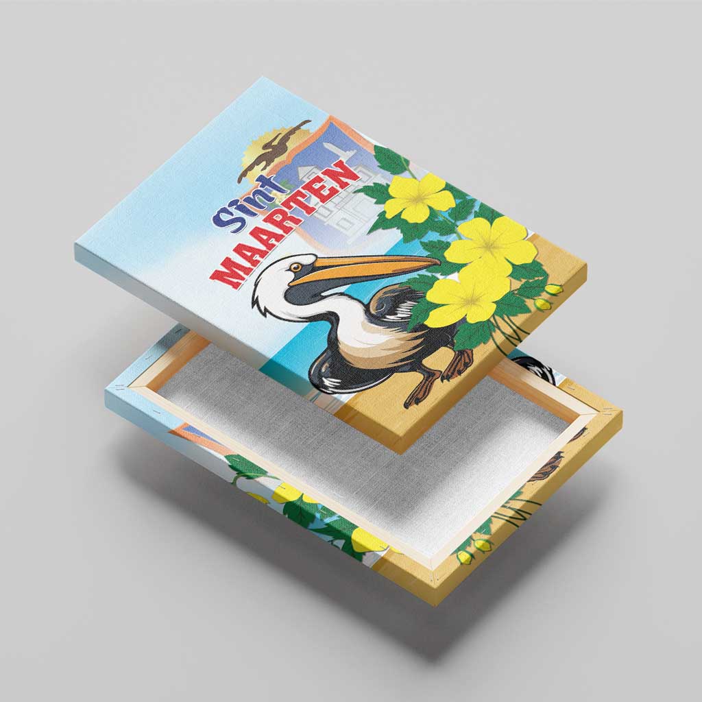 Sint Maarten Canvas Wall Art Brown Pelican With Yellow Sage - Wonder Print Shop