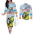 Personalized Sint Maarten Couples Matching Off The Shoulder Long Sleeve Dress and Long Sleeve Button Shirt Brown Pelican With Yellow Sage