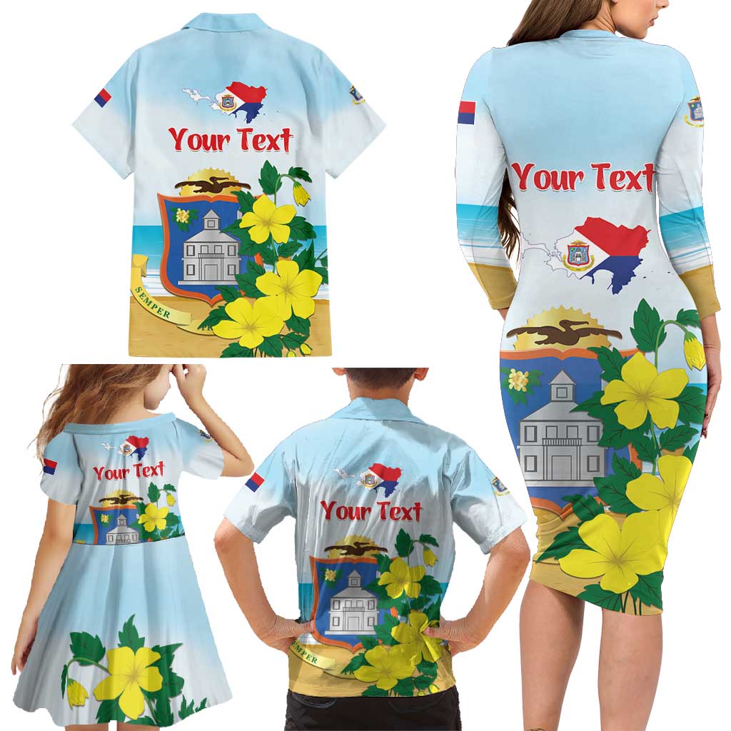 Personalized Sint Maarten Family Matching Long Sleeve Bodycon Dress and Hawaiian Shirt Brown Pelican With Yellow Sage - Wonder Print Shop