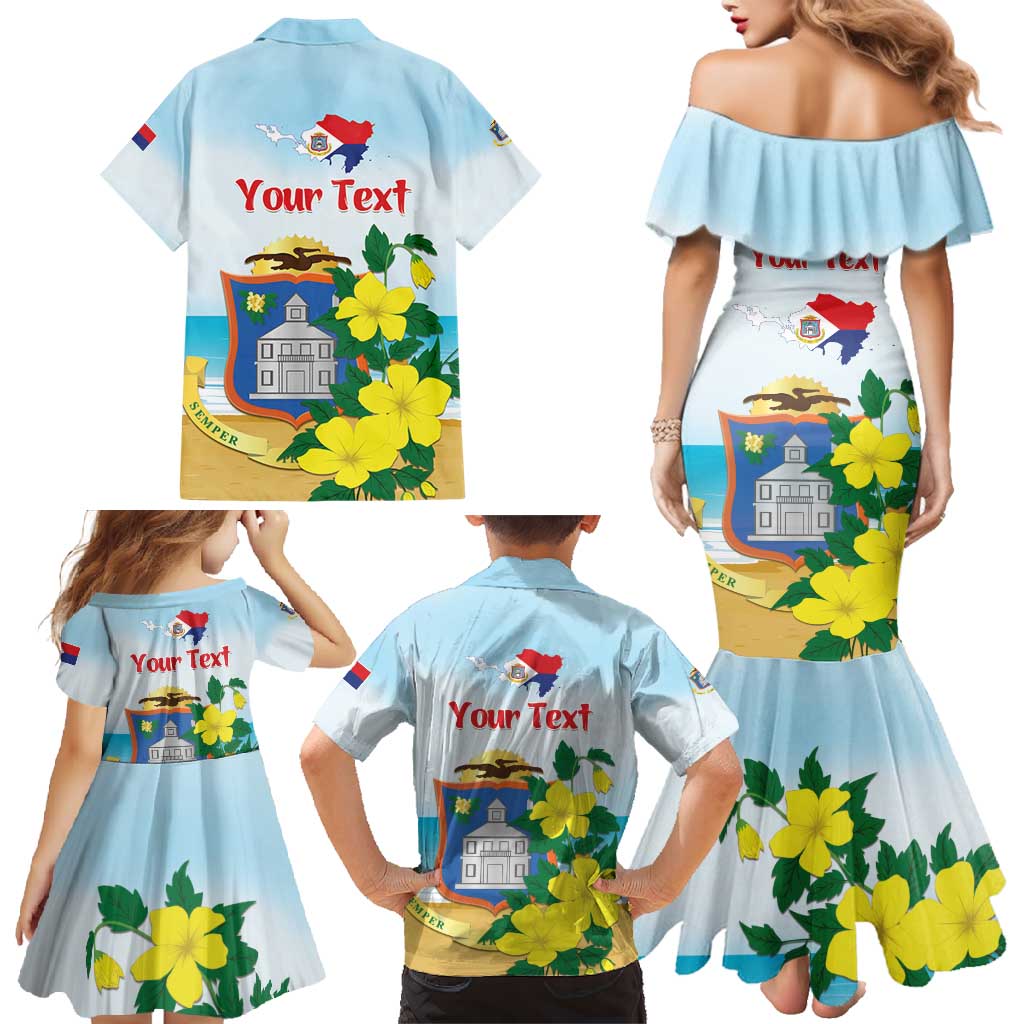 Personalized Sint Maarten Family Matching Mermaid Dress and Hawaiian Shirt Brown Pelican With Yellow Sage - Wonder Print Shop