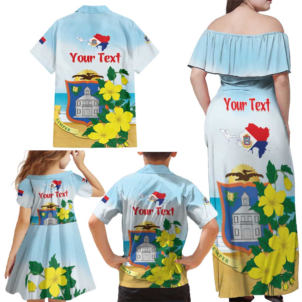 Personalized Sint Maarten Family Matching Off Shoulder Maxi Dress and Hawaiian Shirt Brown Pelican With Yellow Sage - Wonder Print Shop