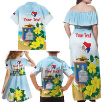 Personalized Sint Maarten Family Matching Off Shoulder Maxi Dress and Hawaiian Shirt Brown Pelican With Yellow Sage - Wonder Print Shop