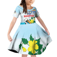 Personalized Sint Maarten Family Matching Off Shoulder Short Dress and Hawaiian Shirt Brown Pelican With Yellow Sage - Wonder Print Shop