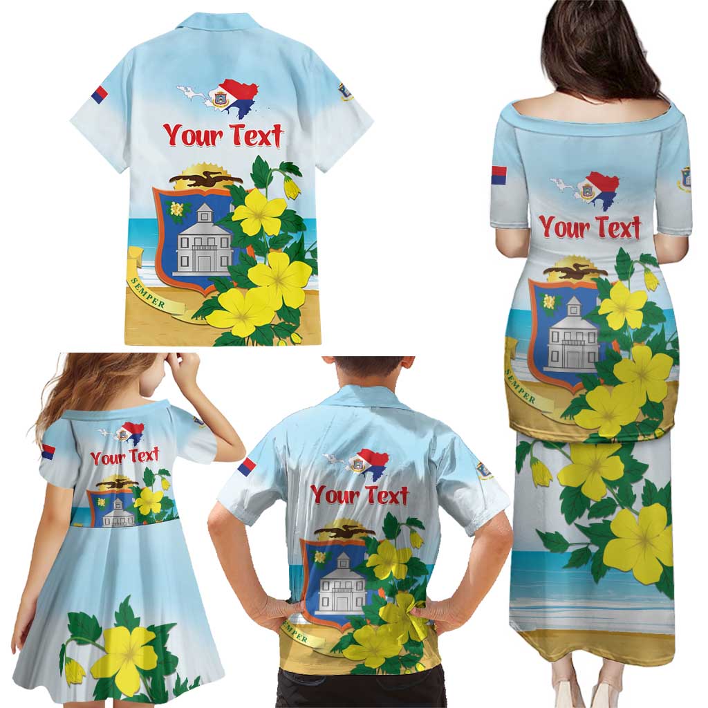 Personalized Sint Maarten Family Matching Puletasi and Hawaiian Shirt Brown Pelican With Yellow Sage