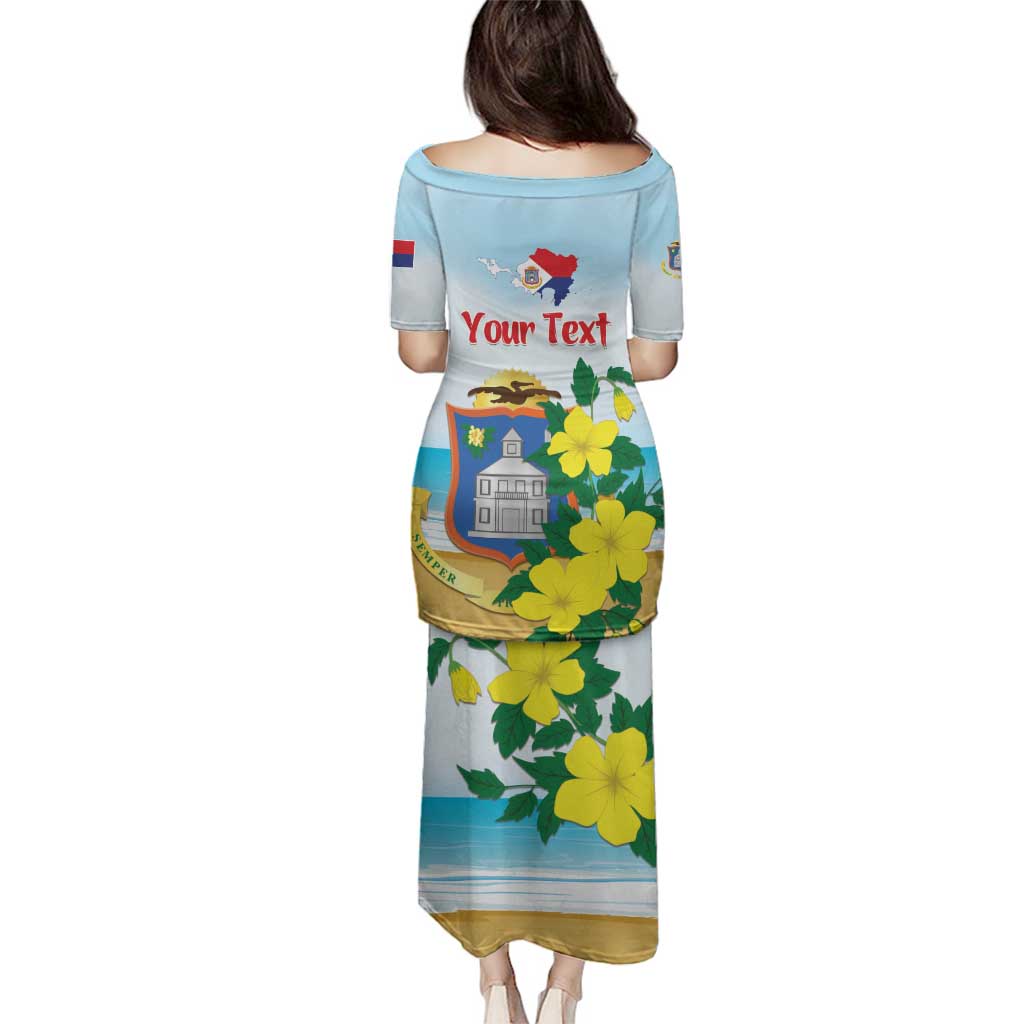 Personalized Sint Maarten Family Matching Puletasi and Hawaiian Shirt Brown Pelican With Yellow Sage