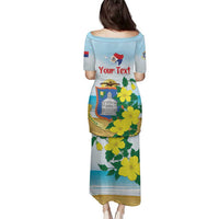 Personalized Sint Maarten Family Matching Puletasi and Hawaiian Shirt Brown Pelican With Yellow Sage