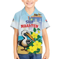 Personalized Sint Maarten Family Matching Puletasi and Hawaiian Shirt Brown Pelican With Yellow Sage